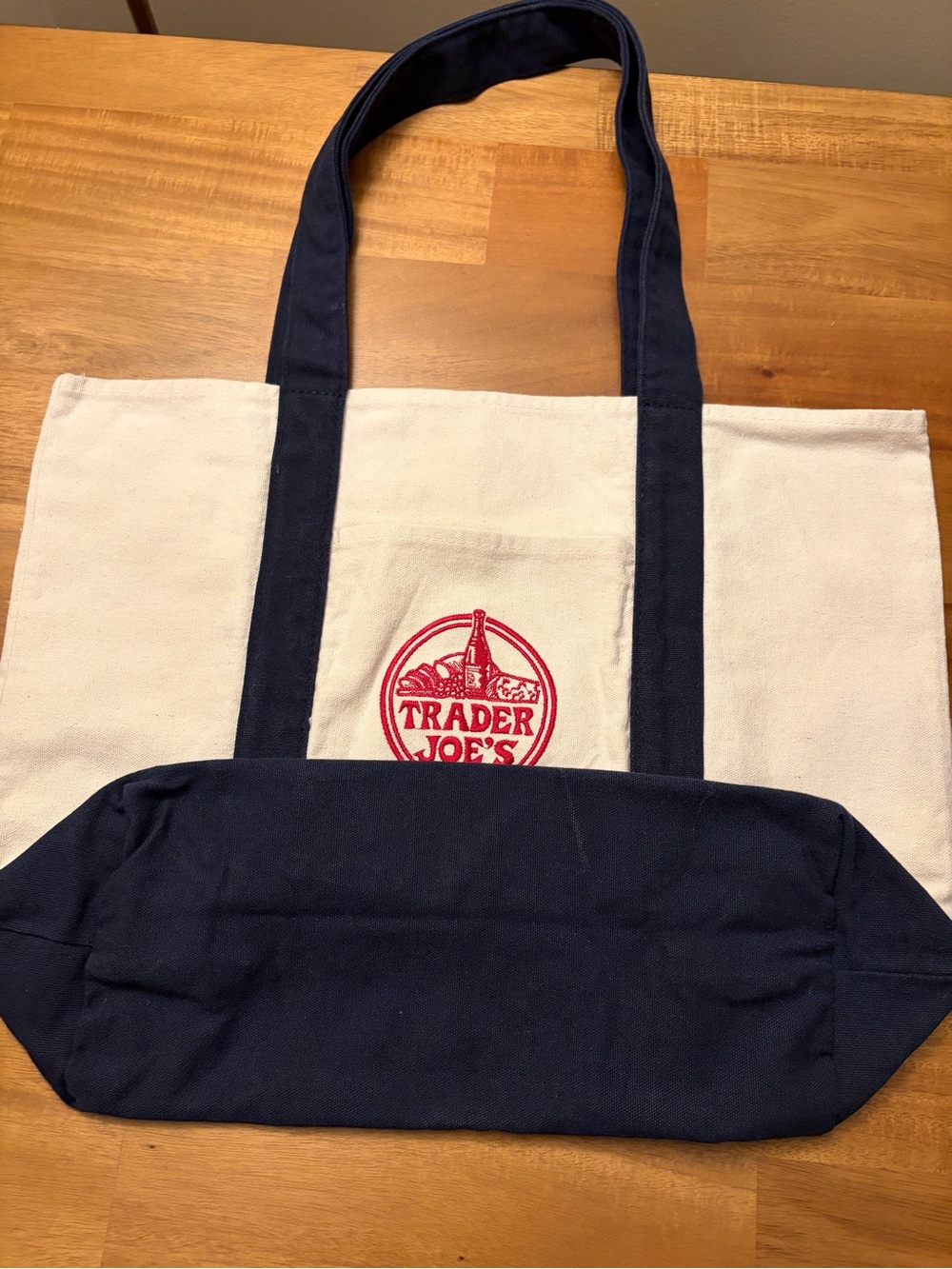 Trader Joe's Large Canvas Tote Bag in Navy & Cream - Picture 5 of 5